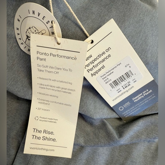 NWT Vuori Men’s Ponto Performance Pant in Steel Heather Size Small - Picture 6 of 8